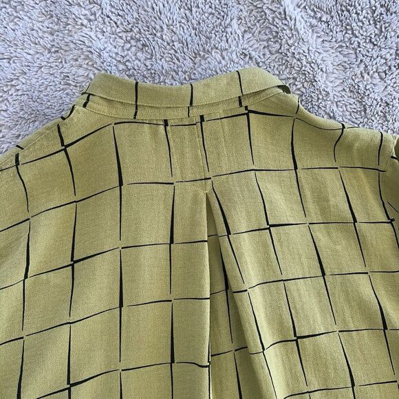 JOHN MARK Windowpane Plaid Tunic Blouse Boho Green Black XL Missing Button READ - Picture 5 of 5